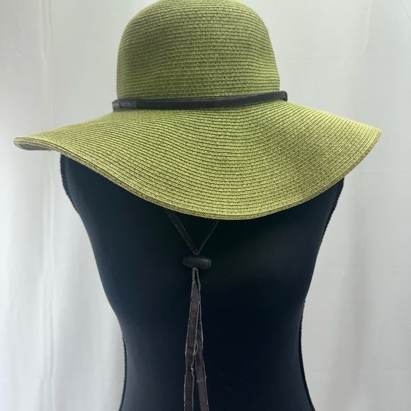 San Diego Hat Company Accessories - San Diego Hat Company Green Wide Brim Hat with brown leather trim neck tie